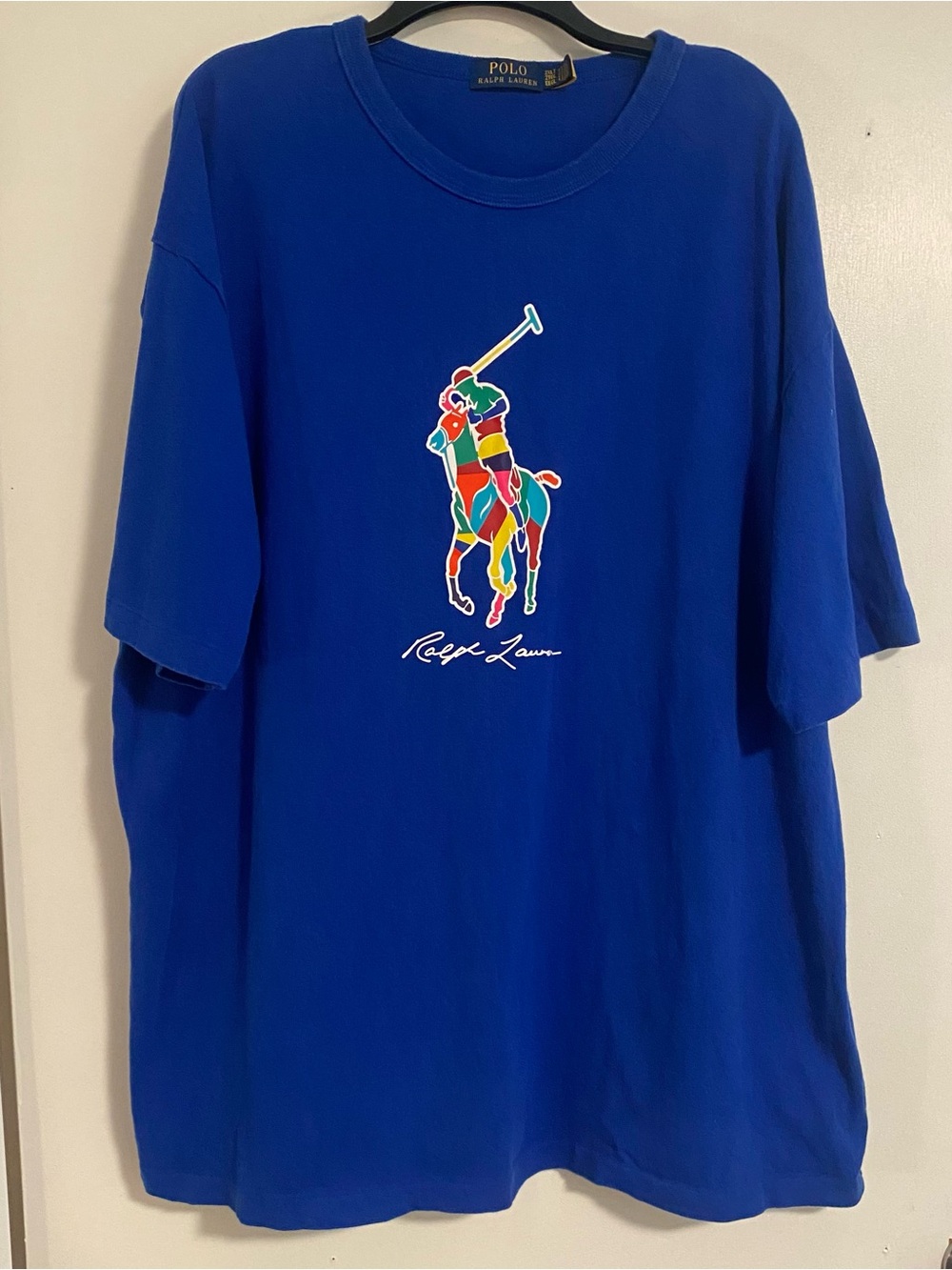 Ralph Lauren Polo Blue Mens Big Pony Jersey T Shirt Size 2XT Rainbow Horse RL